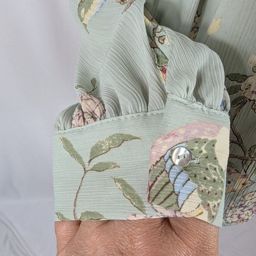 H&M x GP & J Baker Mint Green Floral Bird Print Blouse Asian Romantic Sz 8 - Picture 4 of 7